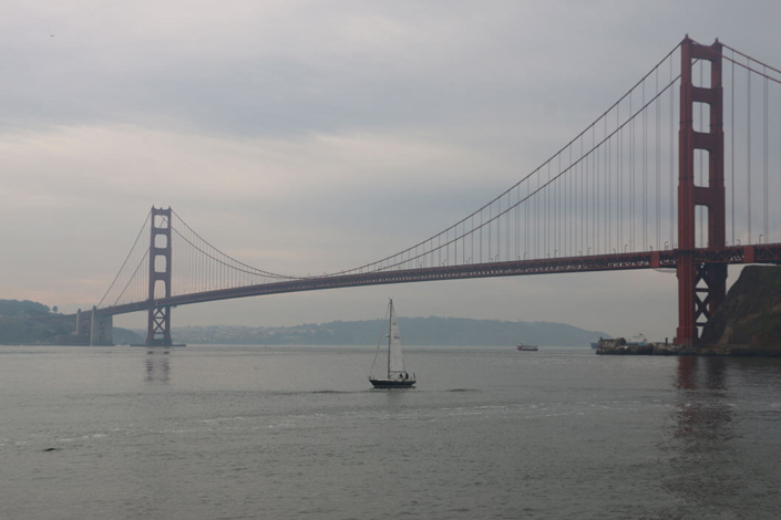 New build Contessa 32 sailing under Golden Gate bridge